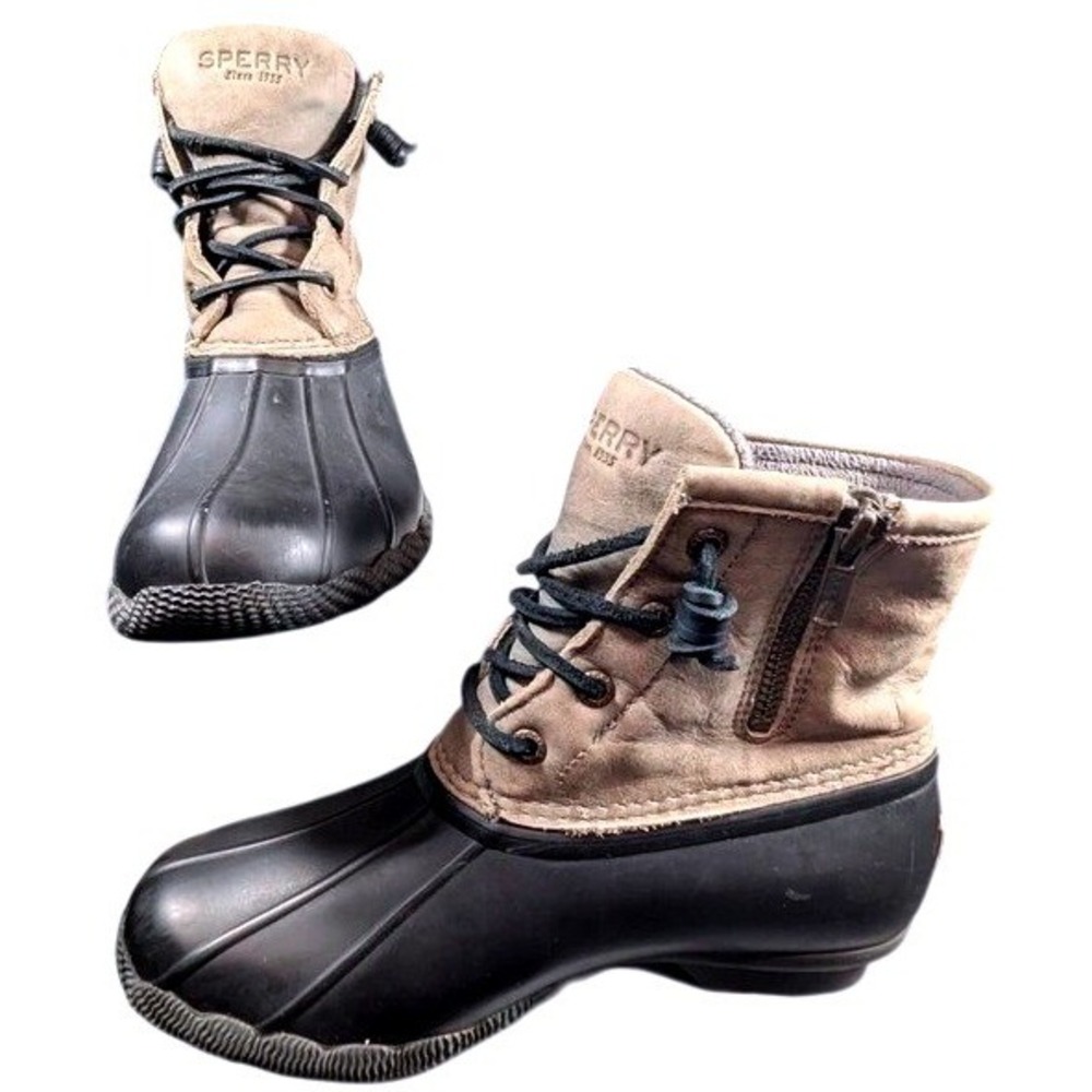 Sperry Top-Sider Women Saltwater Duck Boots Black/Grey Leather Waterproof Sz 6M